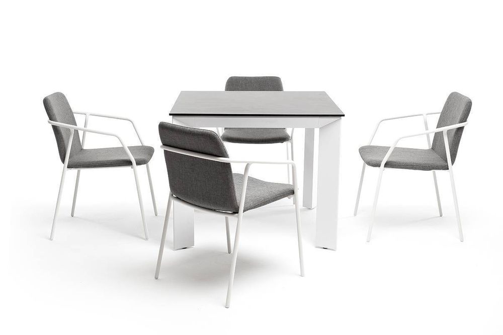 "Венето" обеденная группа на 4 персоны со стульями "Марокко", каркас белый, роуп серый
