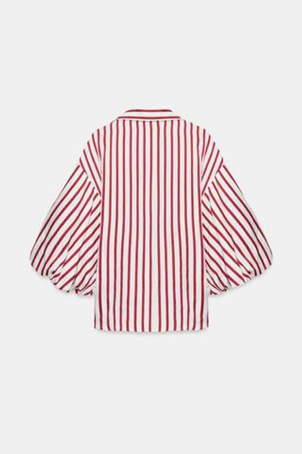 ZARA РУБАШКА В ПОЛОСКУ С ОБЪЕМНЫМИ РУКАВАМИ, КРАСНЫЙ/БЕЛЫЙ
