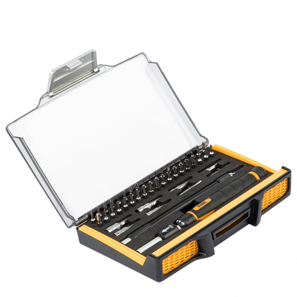 Отвертка с набором бит и торцевых головок для точных работ, гибкий привод, 48 шт, CrMo // Denzel