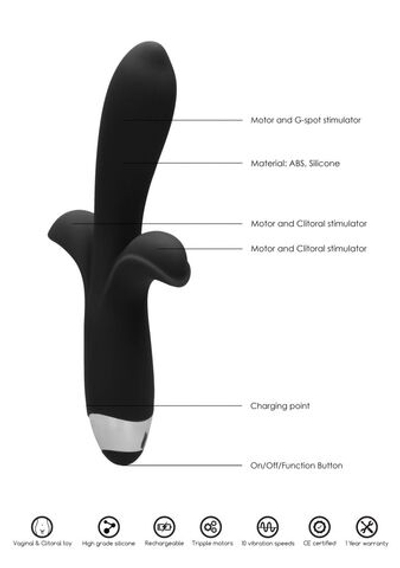 Черный вибратор-банан Sinclaire с 10 режимами вибрации - 21,5 см. (Цвет: черный)