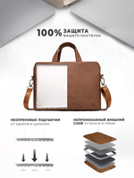 Сумка для ноутбука 13,3" и 14" с ремнем на плечо и 3 отделениями (Коричневая экокожа)
