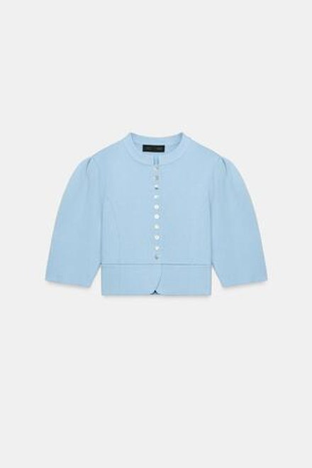 ZARA КАРДИГАН С ОБЪЕМНЫМИ РУКАВАМИ, ПАСТЕЛЬНО-СИНИЙ