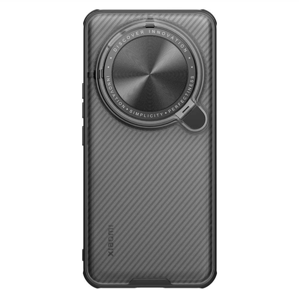 Чехол прозрачный тонированный (Transparent Black) от Nillkin с металлической откидной крышкой для камеры на Xiaomi 14 Ultra, серия CamShield Prop Case