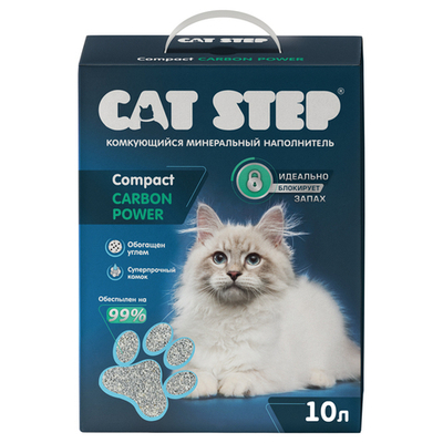 Наполнитель комкующийся минеральный CAT STEP Compact Carbon Power, 10 л