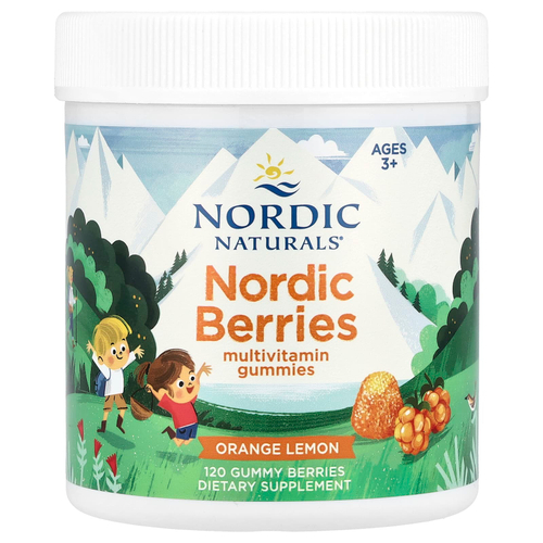 Nordic Naturals, Nordic Berries, мультивитаминные жевательные мармеладки, для детей от 3 лет, апельсин и лимон, 120 жевательных ягод