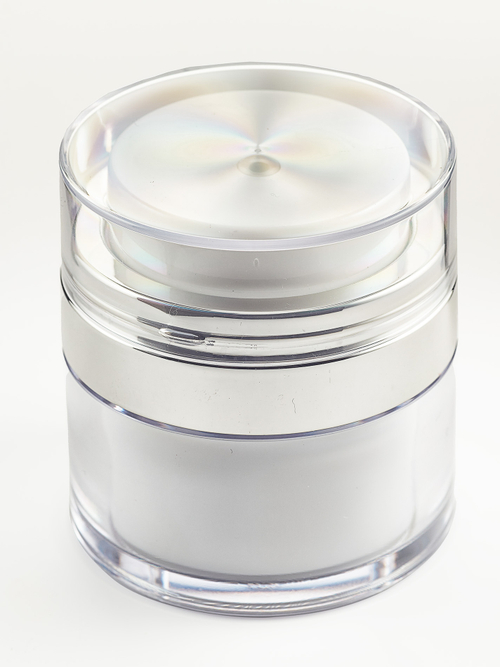 Банка с верхним дозатором белая, серебро 30 мл
