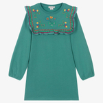 Платье трикотажное STELLA McCARTNEY Зеленый/Отделка кокетки: шитье/Вышивки (Девочка)