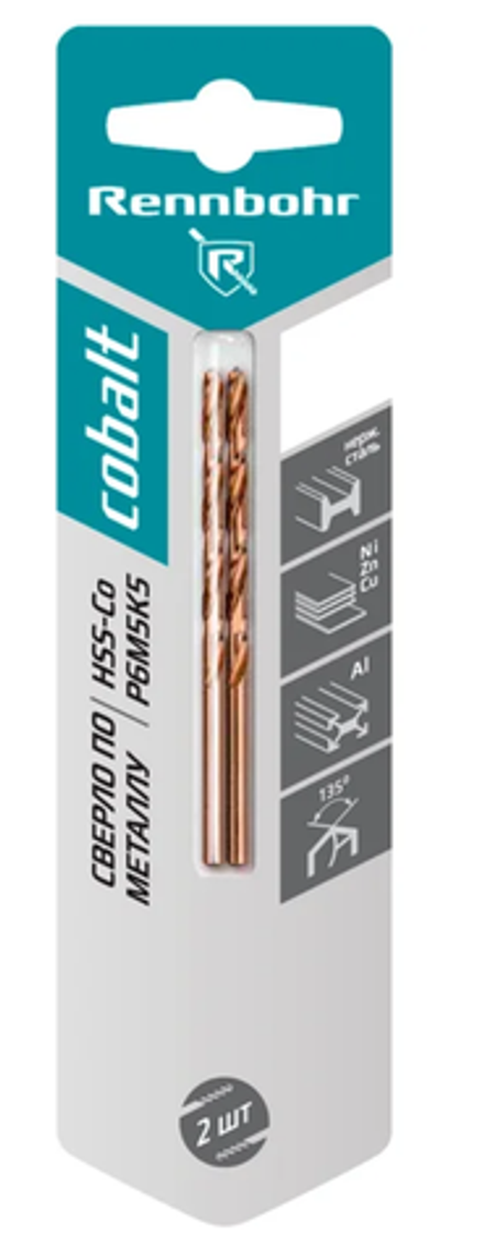 Rennbohr Сверло по металлу 4,0х75мм Cobalt 2шт