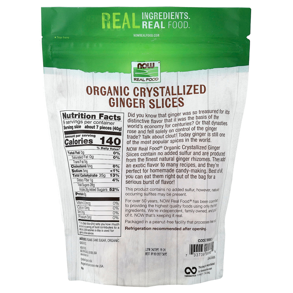 NOW Foods, Real Food, органические засахаренные кусочки имбиря, 340 г (12 унций)