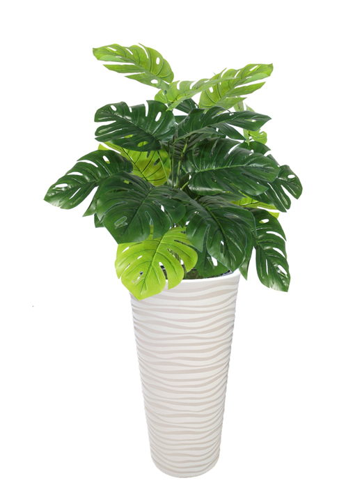 Искусственное растение Монстера большая 110см в высоком круглом белом кашпо