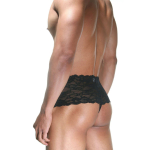 Мужские трусы с открытой интимной зоной и широким кружевным поясом (Размер: S-M) (Цвет: черный)