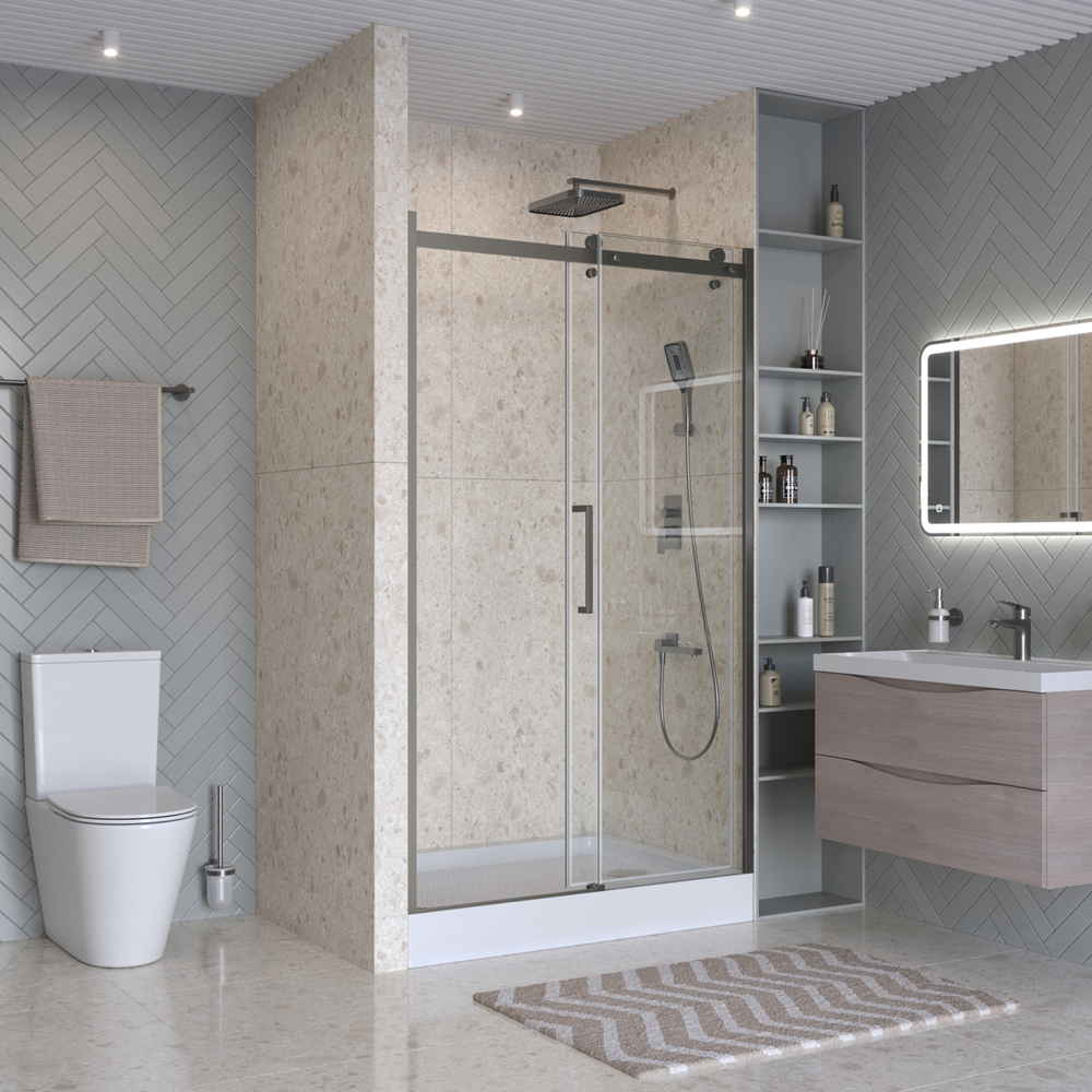 Душевая дверь шириной 151см BelBagno MARINO-2-BF-1-150-C-GM профиль оружейная сталь, стекло прозрачное