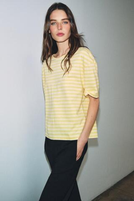 ZARA ФУТБОЛКА В ПОЛОСКУ С КОРОТКИМИ РУКАВАМИ, ЖЕЛТЫЙ