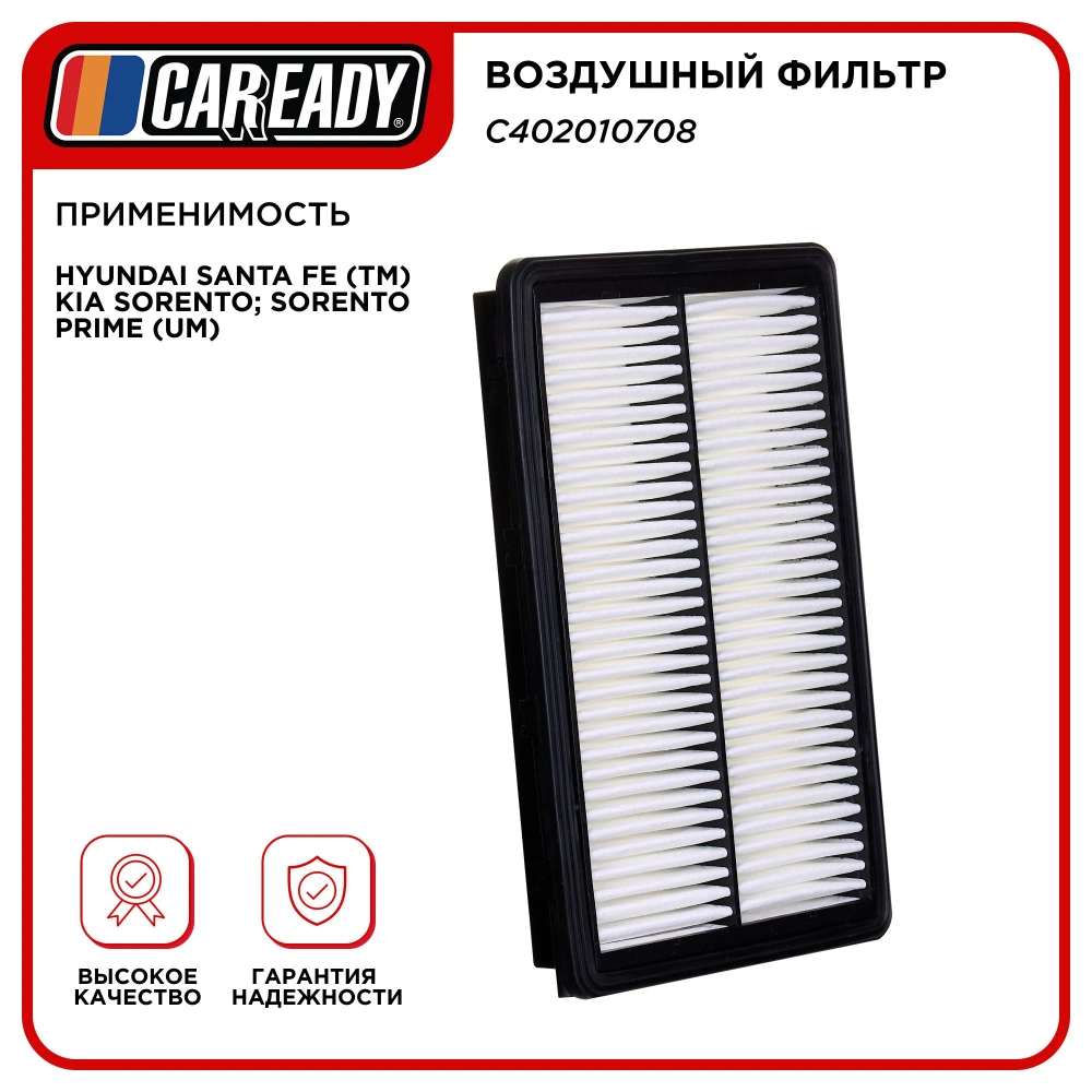 Воздушный фильтр для HYUNDAI SANTA FE (TM)2.0;2.2, KIA SORENTO 2.0;2.2; SORENTO PRIME (UM)2.0;2.2, CAREADY арт. C402010708