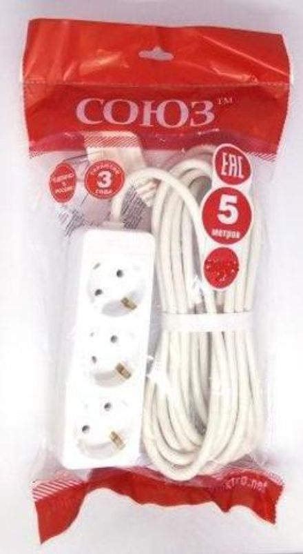 Удлинитель бытовой ТМ Союз 2200 Вт 3гн. ПВС с/з 5м