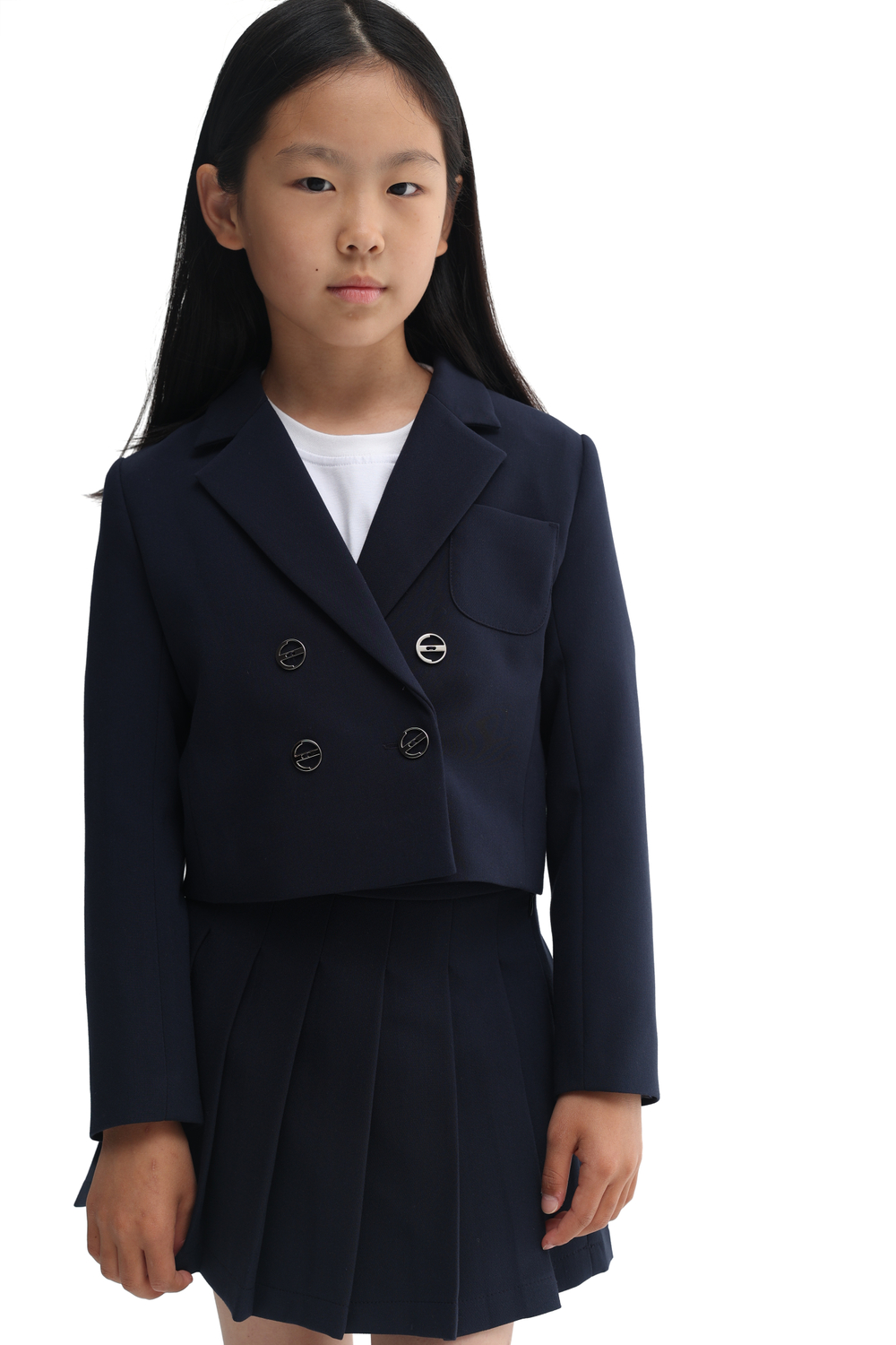 Укороченный двубортный жакет Dark blue