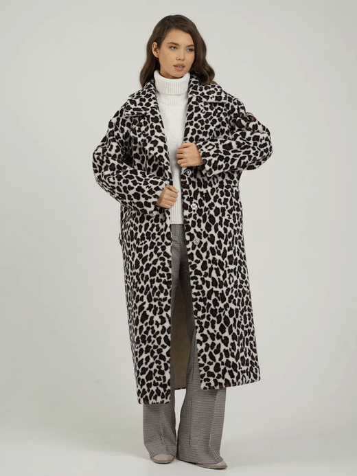 Шуба чебурашка искусственная тедди, белый леопард, SilverFox