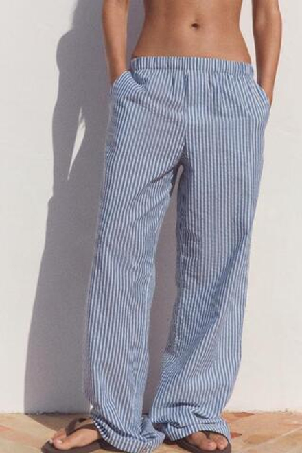 ZARA БРЮКИ-ПИЖАМА В ПОЛОСКУ, СИНИЙ/БЕЛЫЙ