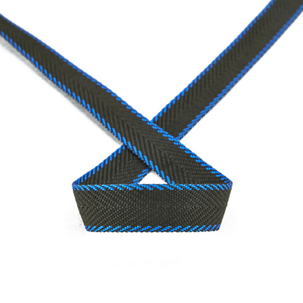 Тесьма ременная (стропа) PEGA черная с синими краями, 20 мм