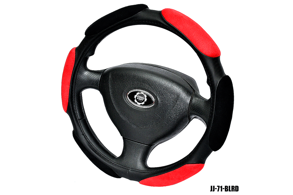 Оплетка на руль круглая Coolpart MAXIMAL (37*38) к/з+замша черный/шов красный JJ-71-BLRD
