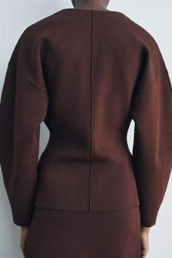 ZARA ОДНОТОННЫЙ ПРИТАЛЕННЫЙ КАРДИГАН, КОРИЧНЕВЫЙ