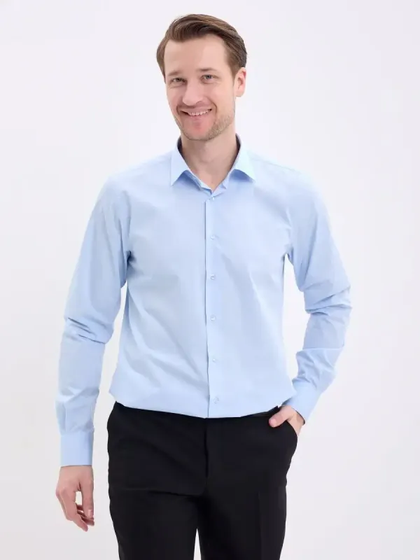 Рубашка на высокий рост LONG SLIM FIT с длинным рукавом, голубая