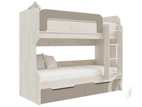 Кровать-чердак Детская Юниор-4 (дуб крафт белый/шарли мокко)