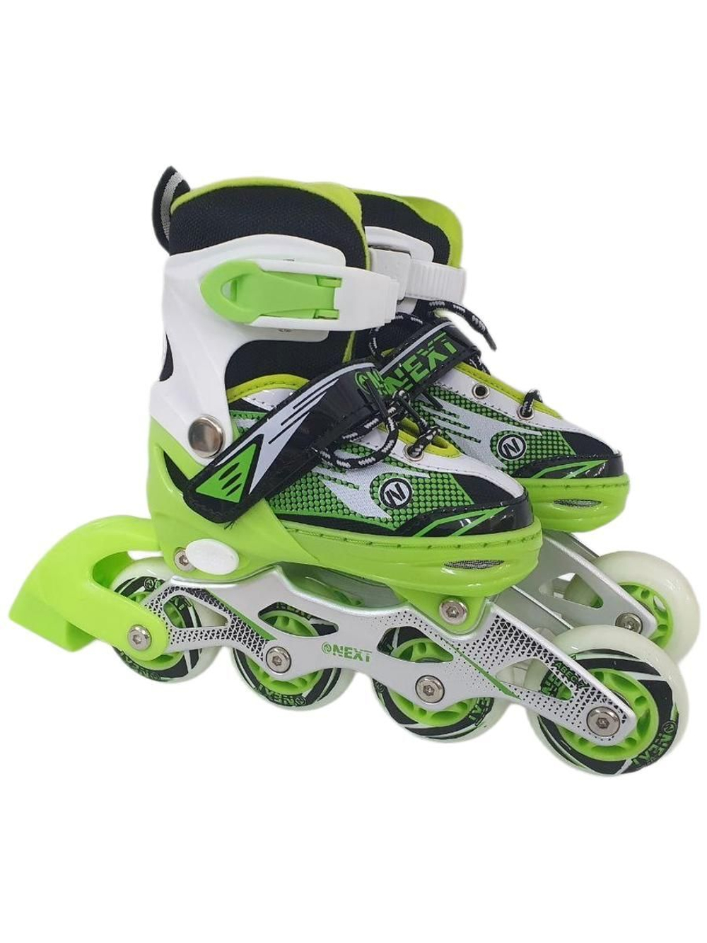 Коньки роликовые раздвижные 31-34, колеса полиуретан, ABEC7, зеленые