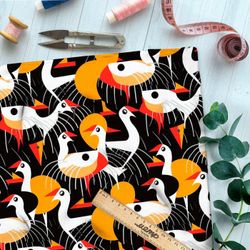 Ткань премиум габардин абстактные гуси