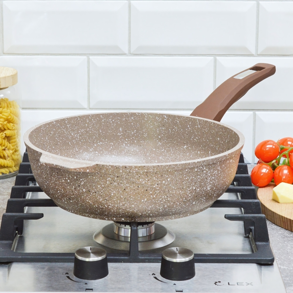 Сотейник 24см Гранит brown с несъемной ручкой без крышки