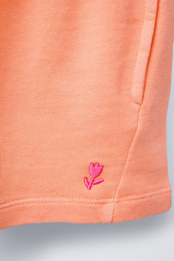 ZARA ОДНОТОННЫЕ ШОРТЫ С ВЫШИВКОЙ, НЕОНОВО-ОРАНЖЕВЫЙ