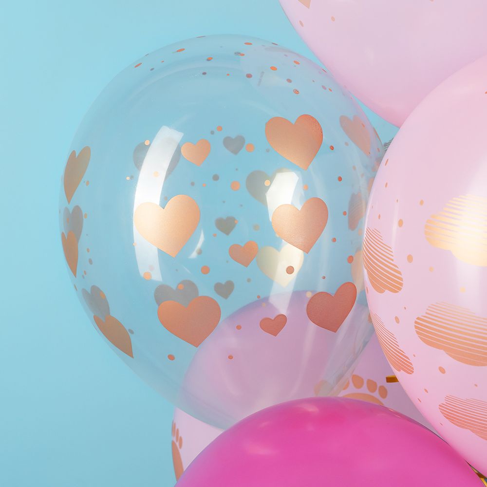Шар (12''/30 см) Новорожденный (сердца и облака), Ассорти, кристалл, 5 ст, 25 шт.