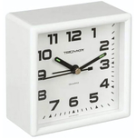 Будильник, пластиковый корпус, размер 95*95мм, кварцевый механизм с сигналом, цвет-белый