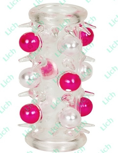 Белая насадка с бусинами и шипами BEADED PENIS