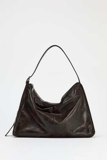ZARA БОЛЬШАЯ МЯГКАЯ СУМКА-МЕШОК С МЕТАЛЛИЧЕСКИМИ ЛЮВЕРСАМИ, КОРИЧНЕВЫЙ