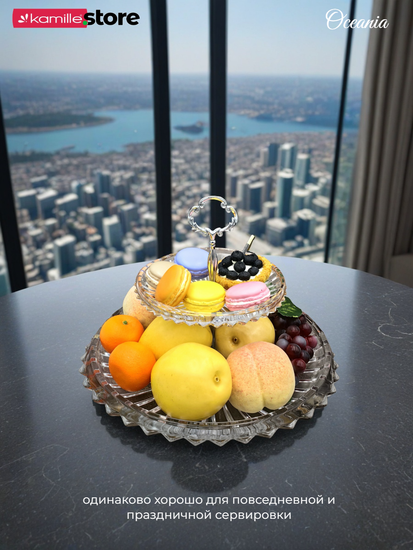 Блюдо-этажерка двухъярусное 33х25 см. из стекла Oceania