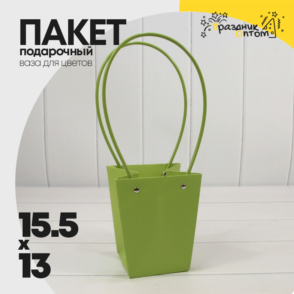 Пакет подарочный 15,5х13х9,5 Ваза для цветов (Зеленый)