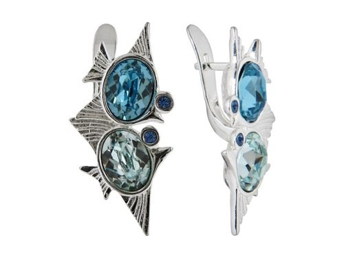 "Барбадос" серьги в родиевом покрытии из коллекции "Морской коктейль" от Jenavi с английским замком