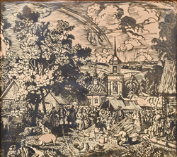 Кустодиев Б. М. (1878–1927). «Ярмарка в деревне». Линогравюра. 1927 г.
