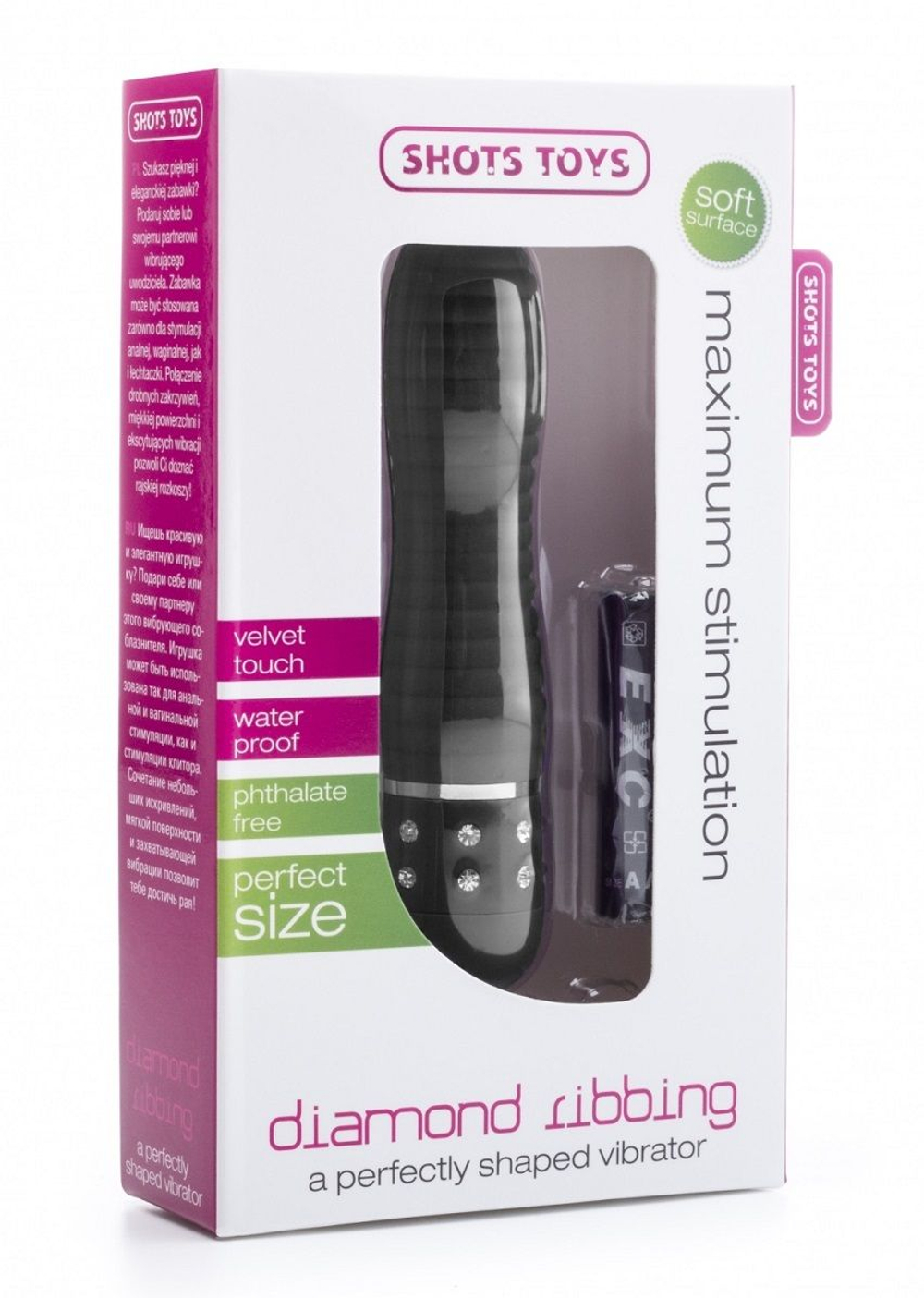 Чёрный мини-вибратор с рёбрышками и стразами Diamond Ribbing Vibe - 11,5 см. (Цвет: черный)