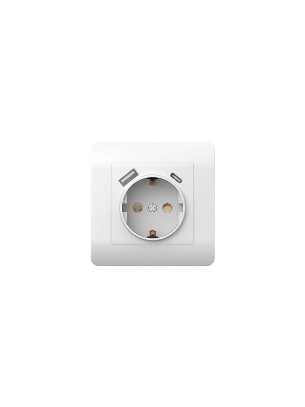Розетка NEW3-E 16А с заземл. защ. шторки с 2-мя заряд. устройствами USB A+C 5В/2.1А бел. CHINT 431552
