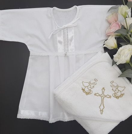 Крестильный набор размер 56-62 "Белый Ангел" с махровой пеленкой 100*100см / золото/ для девочек