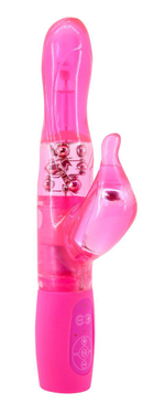 Розовый перезаряжаемый вибромассажёр с клиторальным стимулятором - 25 см. (Цвет: розовый)