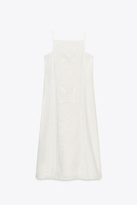 ZARA ПЛАТЬЕ С ВЫШИВКОЙ ИЗ ЛЬНА — ZW COLLECTION, ЭКРЮ