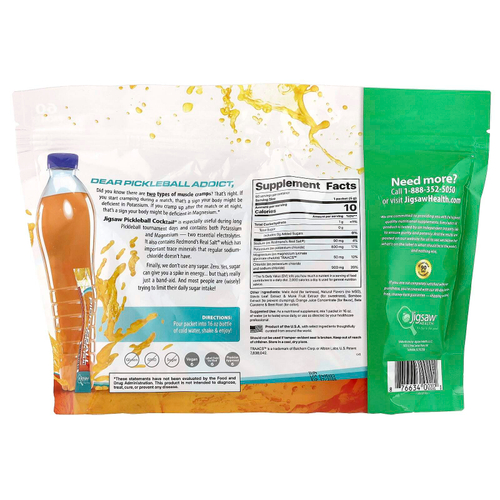 Jigsaw Health, Pickleball Cocktail®, смесь для приготовления напитков с электролитами без сахара, апельсин, 60 пакетиков по 5 г