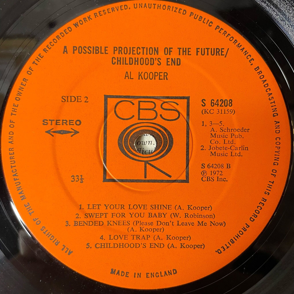 Винтажная виниловая пластинка LP Al Kooper A Possible Projection Of The Future/Childhood's End (UK 1972) Fly On