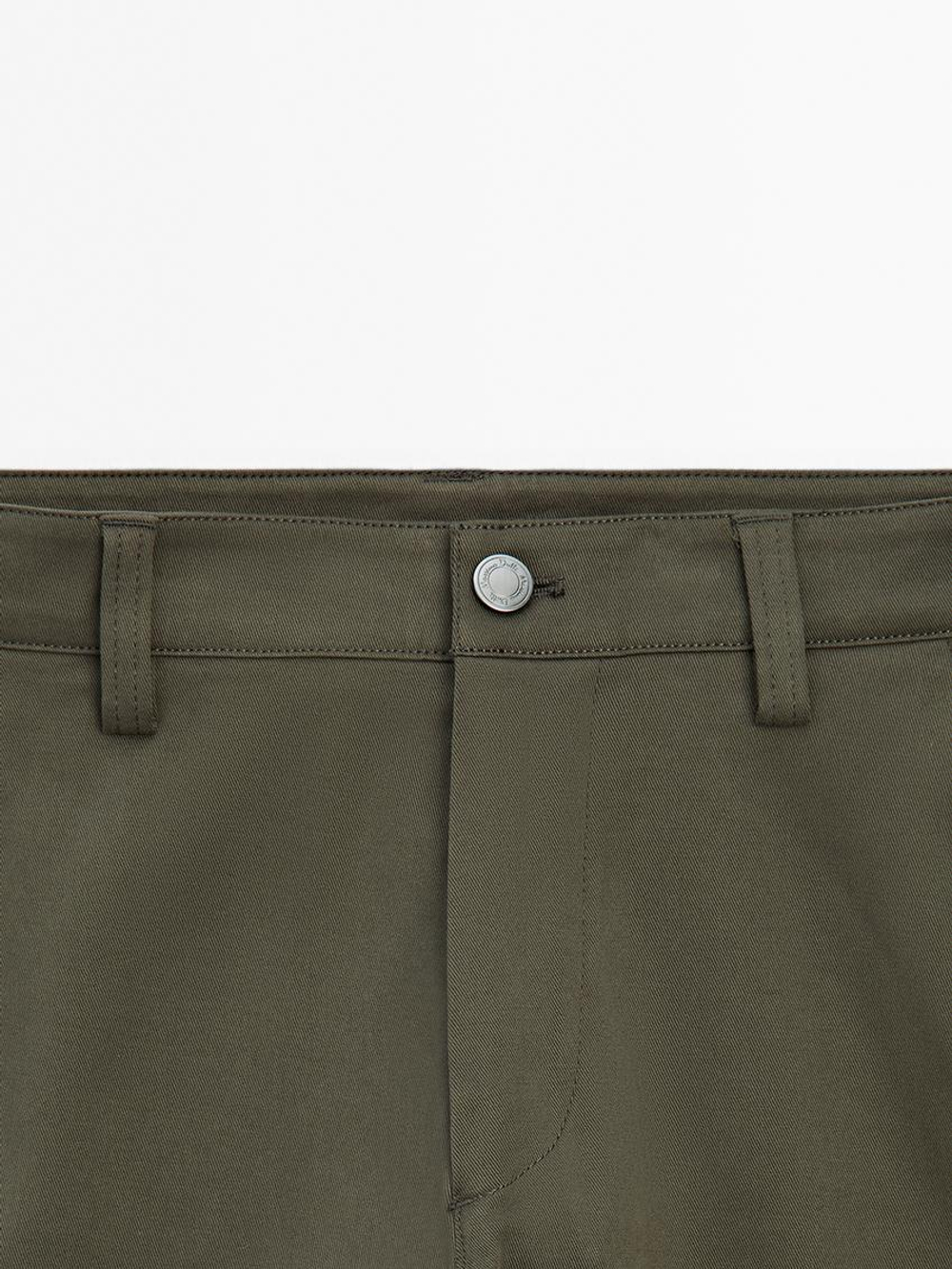 Massimo Dutti Зауженные джинсовые брюки из смесового хлопка, хаки