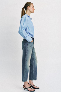 ZARA УКОРОЧЕННЫЕ ДЖИНСЫ Z1975 SLIM СО СРЕДНЕЙ ПОСАДКОЙ, ЗЕЛЕНОВАТО-СИНИЙ