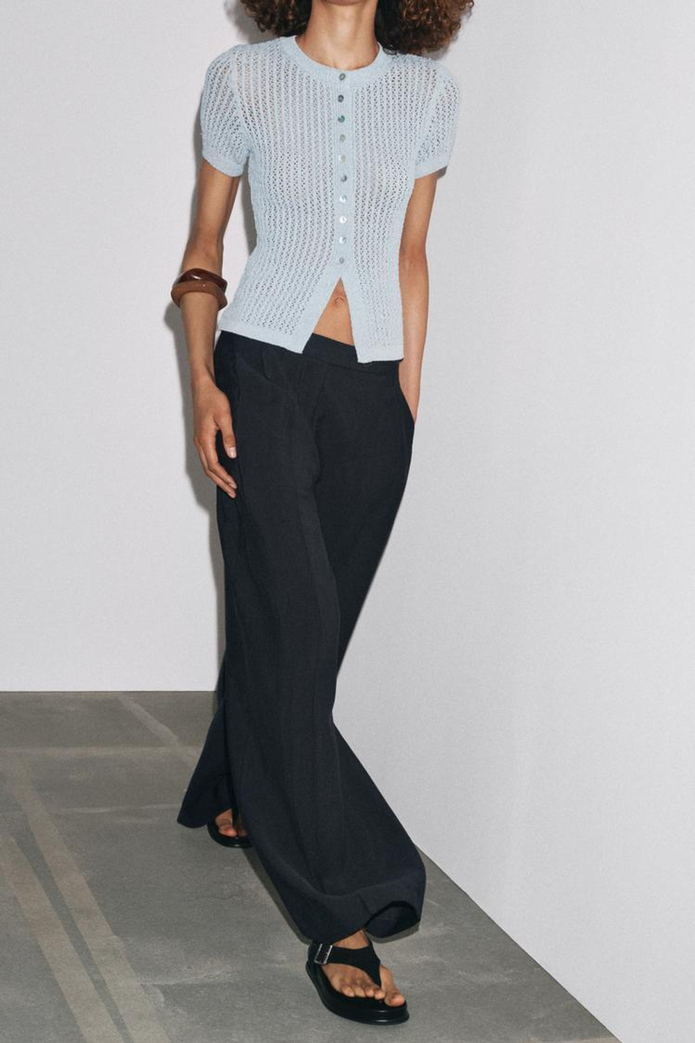 ZARA ТОП АЖУРНОЙ ВЯЗКИ, ГОЛУБОЙ