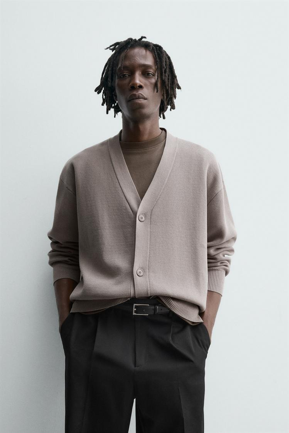 ZARA КАРДИГАН ИЗ РЕЛЬЕФНОГО ХЛОПКА, СЕРО-КОРИЧНЕВЫЙ